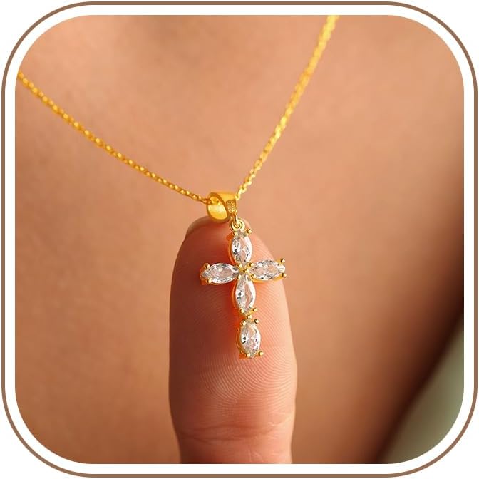 Dainty 14K Gold Plated Cross Necklace for Women Jewelry Gifts Trendy | Small Cross Pendant Choker Necklaces for Women Her. Baptism Religious Faith Christian Jewelry Gifts. First Communion Gifts