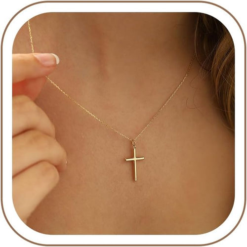 Dainty 14K Gold Plated Cross Necklace for Women Jewelry Gifts Trendy | Small Cross Pendant Choker Necklaces for Women Her. Baptism Religious Faith Christian Jewelry Gifts. First Communion Gifts