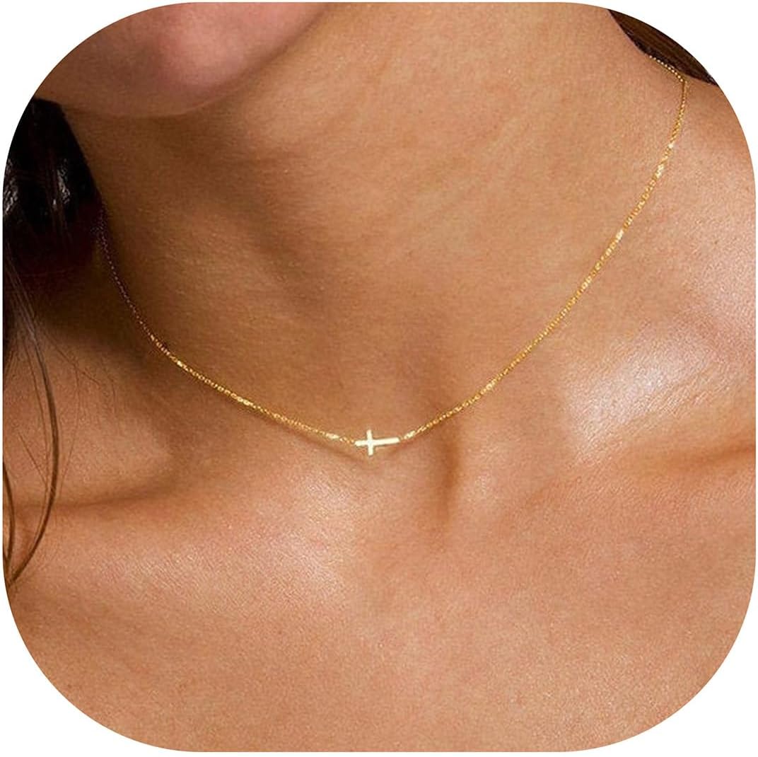 Dainty 14K Gold Plated Cross Necklace for Women Jewelry Gifts Trendy | Small Cross Pendant Choker Necklaces for Women Her. Baptism Religious Faith Christian Jewelry Gifts. First Communion Gifts