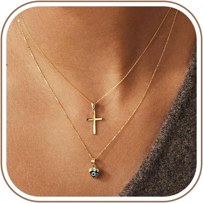 Dainty 14K Gold Plated Cross Necklace for Women Jewelry Gifts Trendy | Small Cross Pendant Choker Necklaces for Women Her. Baptism Religious Faith Christian Jewelry Gifts. First Communion Gifts