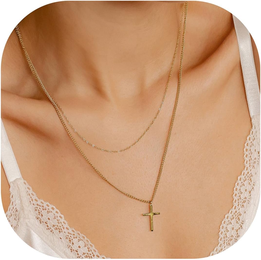 Dainty 14K Gold Plated Cross Necklace for Women Jewelry Gifts Trendy | Small Cross Pendant Choker Necklaces for Women Her. Baptism Religious Faith Christian Jewelry Gifts. First Communion Gifts