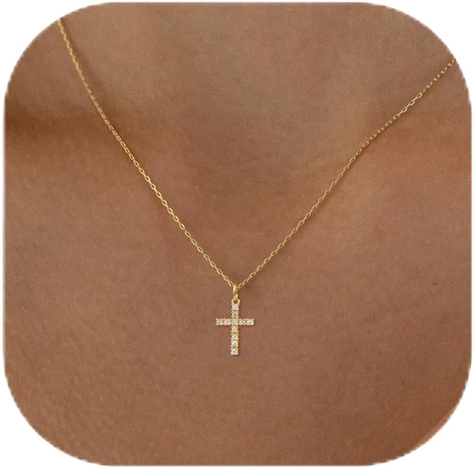 Dainty 14K Gold Plated Cross Necklace for Women Jewelry Gifts Trendy | Small Cross Pendant Choker Necklaces for Women Her. Baptism Religious Faith Christian Jewelry Gifts. First Communion Gifts