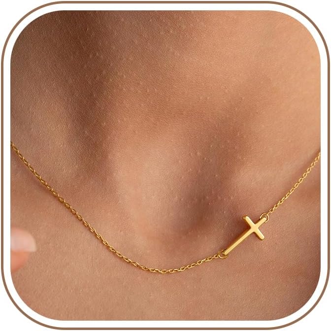 Dainty 14K Gold Plated Cross Necklace for Women Jewelry Gifts Trendy | Small Cross Pendant Choker Necklaces for Women Her. Baptism Religious Faith Christian Jewelry Gifts. First Communion Gifts
