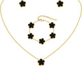 Gold Necklaces Bracelets Earring Set - 18K Gold Plated Flower Bracelet Chain.Stainless Steel Non Tarnish Floral Pendant Stud Jewelry Sets.Christmas Birthday Lucky Gift for Mom Wife Daughter Girlfriend