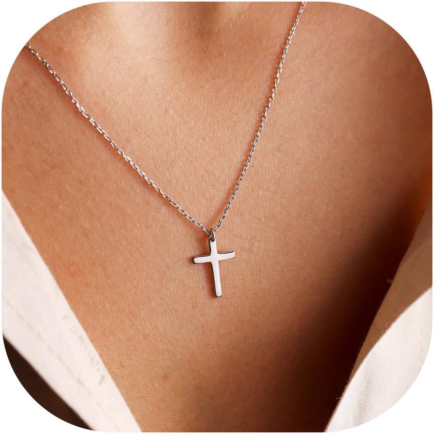 Dainty 14K Gold Plated Cross Necklace for Women Jewelry Gifts Trendy | Small Cross Pendant Choker Necklaces for Women Her. Baptism Religious Faith Christian Jewelry Gifts. First Communion Gifts