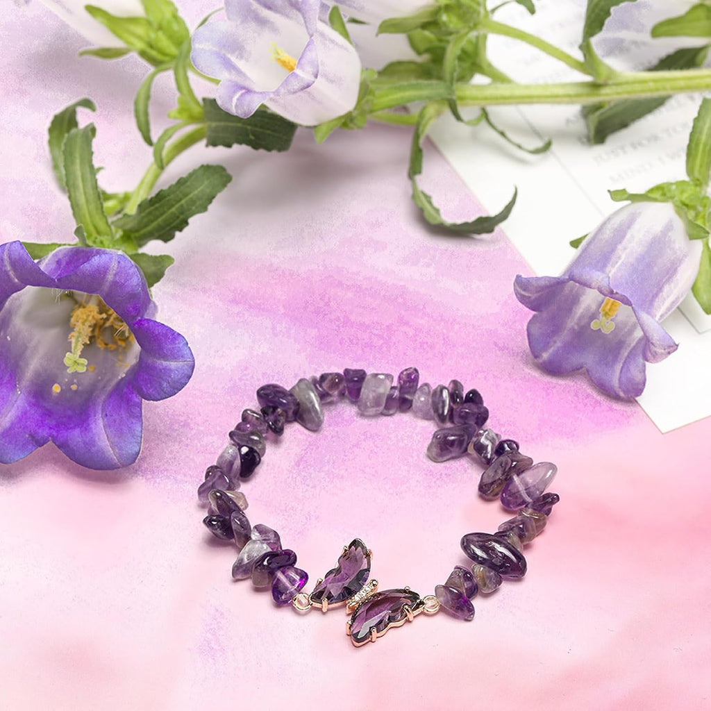 Butterfly Bracelets Healing Bracelet Charm Jewelry Gift with Beaded Bracelets Purple Bracelet for Women (Purple)