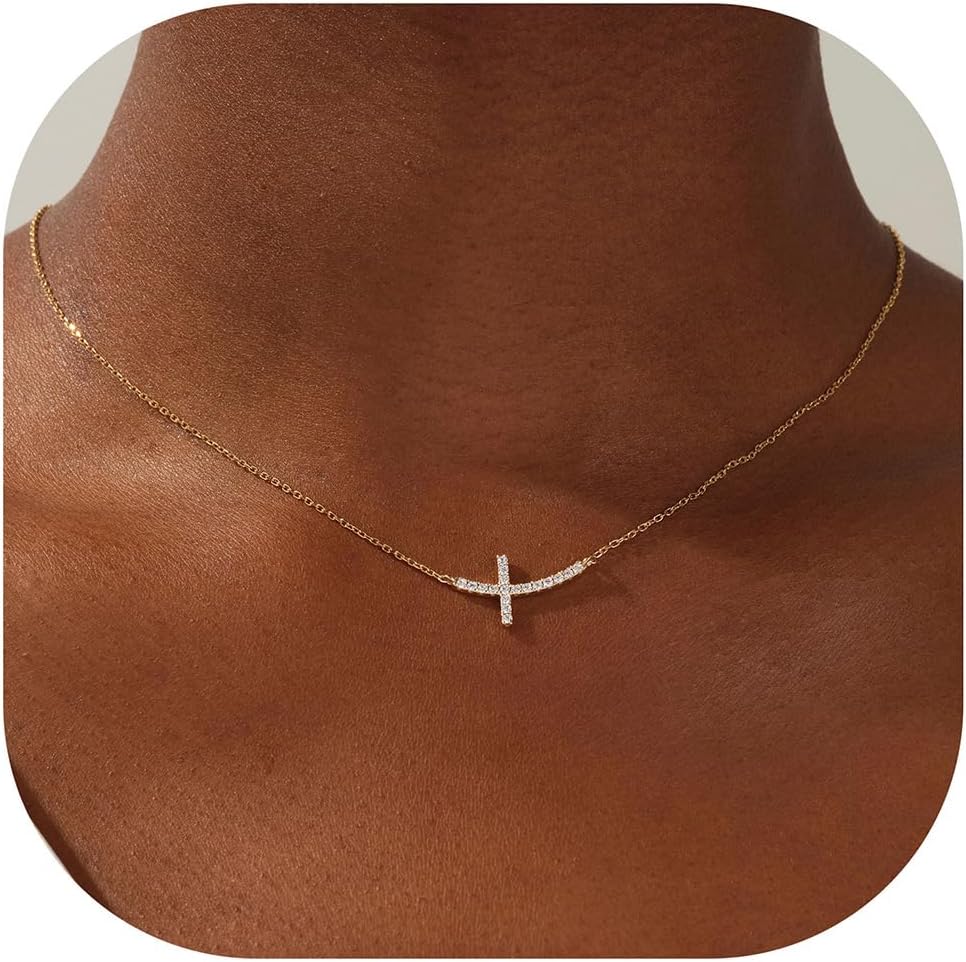 Dainty 14K Gold Plated Cross Necklace for Women Jewelry Gifts Trendy | Small Cross Pendant Choker Necklaces for Women Her. Baptism Religious Faith Christian Jewelry Gifts. First Communion Gifts