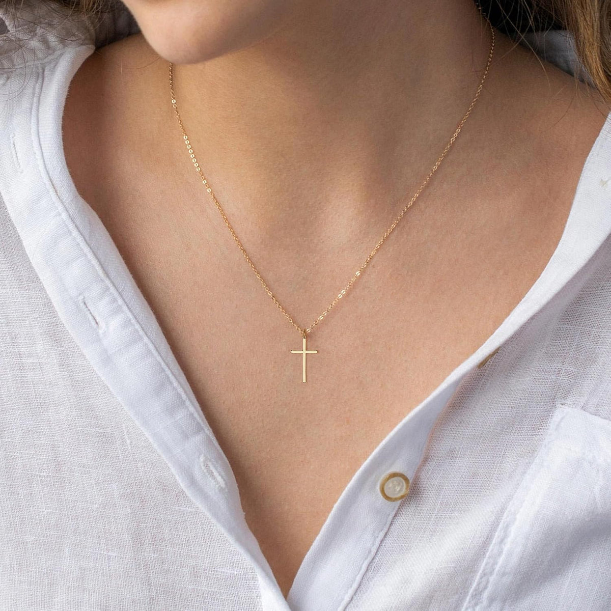 Dainty 14K Gold Plated Cross Necklace for Women Jewelry Gifts Trendy | Small Cross Pendant Choker Necklaces for Women Her. Baptism Religious Faith Christian Jewelry Gifts. First Communion Gifts